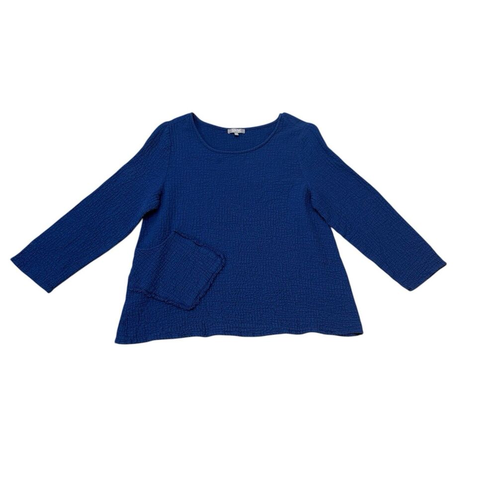 Habitat Clothes To Live In Blue Gauze Cotton Top Size S Pocket Lagenlook